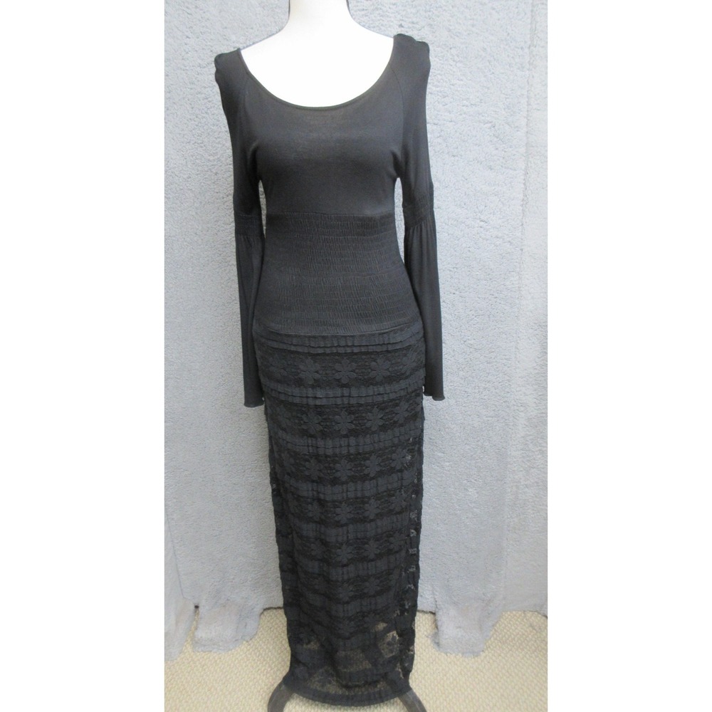 LA JOLIES Maxi Bell Sleeve Dress Womens S Black Lace Floral Dark Romance Gothic